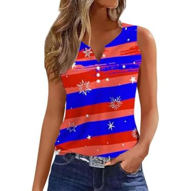 Imagem de Camiseta regata feminina com bandeira americana com gola V patriótica dos EUA sem mangas, camiseta muscular Memorial Day, Cinza, G