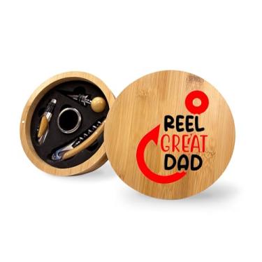 Imagem de Reel Great Dad Conjunto de ferramentas de abridor de garrafas de vinho de bambu, presente para pai, conjunto de vinho presentes para homens, kit de vinho, ferramentas de vinho, ferramentas de vinho