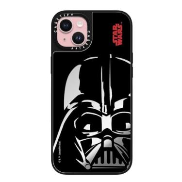 Imagem de CASETiFY Capa espelhada para iPhone 15 Plus [Star Wars Co-Lab / Proteção contra quedas de 1,5 m/Magsafe] - Capacete Darth Vader - Prata em Preto