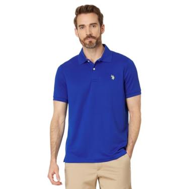 Imagem de U.S. Polo Assn. Camisa polo masculina de malha otomana poliéster elastano manga curta sólida desempenho texturizado, Raft azul, G