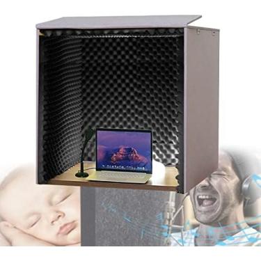 Imagem de Painéis de espuma à prova de som, cabine à prova de som portátil de 80 * 80 x 80 cm, cabine de gravação para estúdio em casa, difusor de ponta de cunha de 50 cm com luz LED USB, difusor de isolamento