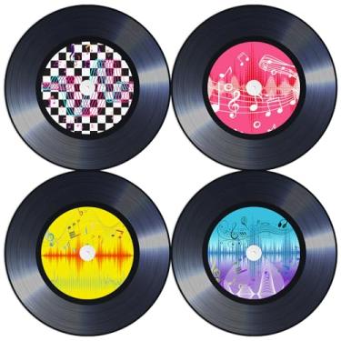 Imagem de 60 peças de jogo americano descartáveis de 35 cm rock and roll vinil discos de vinil tapetes redondos vintage tema musical para decoração de mesa de jantar, aniversário dos anos 50, artigos de festa
