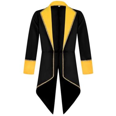 Imagem de Jaqueta masculina vintage renascentista palácio gótico vitoriano lapela gola casaco longo pirata Halloween baile uniforme preto PP