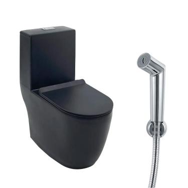 Imagem de Vaso Sanitário Monobloco Amazonita e Ducha Higiênica para Banheiro Apa - Preto e Prata