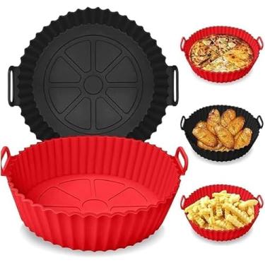 Imagem de Kit 2 Formas de Silicone Reutilizáveis para Fritadeira Ar Fryer, Resistentes ao Calor, Redondas, Cores Sortidas DM SHOPP