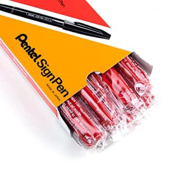 Imagem de Pentel® Sign Pens®, ponta fina, 2,0 mm, barril vermelho, tinta vermelha, pacote com 12 canetas