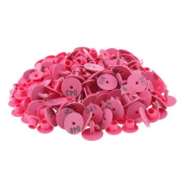 Imagem de Etiqueta de orelha numerada laranja 100 peças, etiqueta de orelha de gado pequeno pré-numerada para porco, vaca, pecuária, marca de orelha de plástico, números claros, fácil de identificar, material