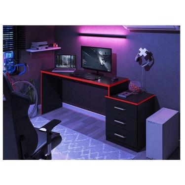 Imagem de Mesa Para Computador Gamer Ambiente Drx 5000 Preto Trama Vermelho - Móveis Leão