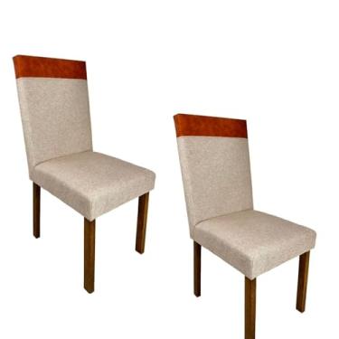 Imagem de Kit 2 Cadeiras para Sala de Jantar Arizona Tecido Linho com Courvin com Pés em Madeira Maciça Bege/Terracota