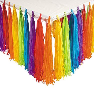 Imagem de Rainbow Fringe Table Skirt (9 feet) Birthday Party Decor, Colorful Decorations for Classroom, Parade Float Supplies