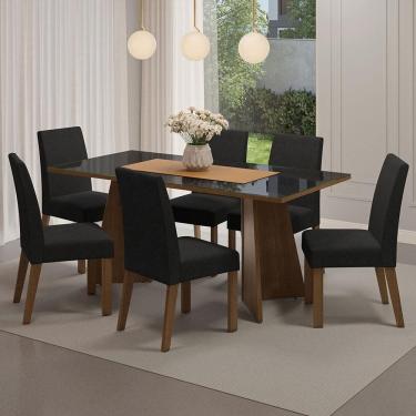 Imagem de Conjunto Sala de Jantar Mesa Tampo de Vidro 6 Cadeiras Rustic/Preto/Oxford Valerie Madesa