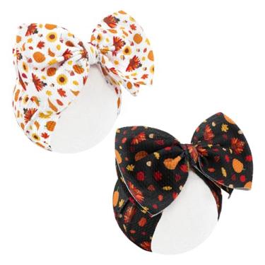 Imagem de Lanmerry Faixa de cabelo de peru para meninas de outono de Ação de Graças, laços de abóbora amarrados à mão, 2 peças