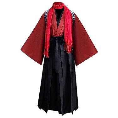 Imagem de Conjunto unissex japonês tradicional samurai quimono kendo aikido hapkido artes marciais roupa esportiva uniforme Hakama (2GG, 01-vermelho), 01 - Vermelho, XXG
