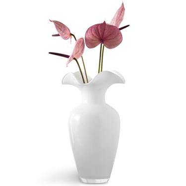 Imagem de Barski Vaso de vidro – Vaso de vidro branco – Flair Top – 24,8 cm de altura – Vaso para flor, rosa, tulipa, feito na Europa