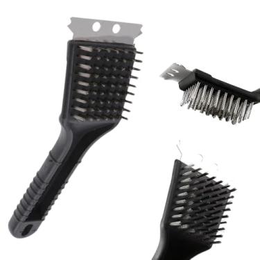 Imagem de Escova Aço Inox Limpa Grelha Churrasqueira 2 em 1 Com Raspador Cerdas Resistente Cabo Plástico Ergonômico Rápida Eficiente