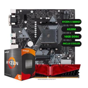 Imagem de Kit Atualização AMD Ryzen 5 5600GT Vega 8, Placa Mãe A520, Memória RAM 16GB DDR4