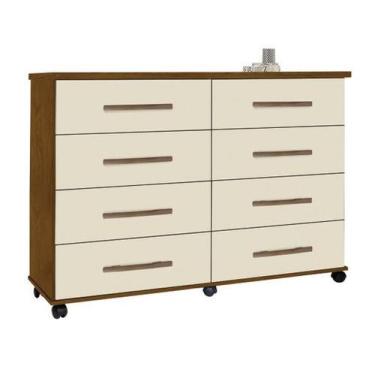 Imagem de Comoda com 8 Gavetas e Rodízios Jade Mel/Perola -Móveis Primus
