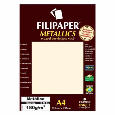Imagem de Papel Dourado Metálico A4 210x297mm 180g Filipaper 15 Folhas