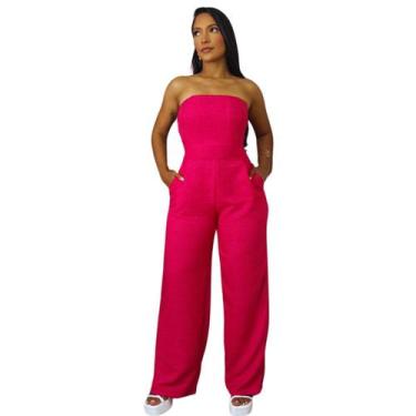 Imagem de Macacão sem alça com Calça da Moda Alfaitaria Tecido Liso Pantalona Aj