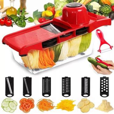 Imagem de Fatiador Ralador Mandolin Legumes Vegetais 6 Lâminas Inox - PenselarFu