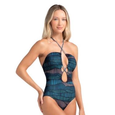 Imagem de Maiô Estampado She Com Alça Modelo Decotado E Bojo Removível, Preto, G