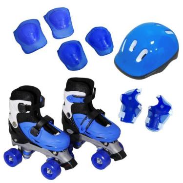 Imagem de Patins 4 rodas roller classic kit de proteção azul 31-34 - Importway
