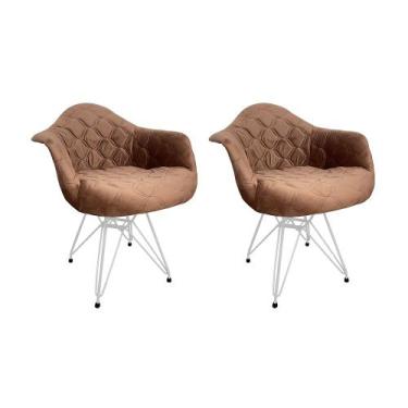 Imagem de Kit 2 Poltronas Jantar Eames Eiffel Estofadas Caramelo Base Ferro Bran