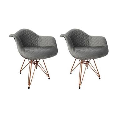 Imagem de Kit 2 Poltronas Jantar Eames Eiffel Estofadas Cinza Base Cobre - Up Ho