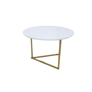Imagem de Mesa de Centro Redonda Jade Base de Aço Dourado Tampo Branco - DTH