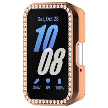 Imagem de BHFK Capa Bling compatível com Samsung Galaxy Fit 3 SM-R390 Watch Diamond Glitter PC bumper capa protetora facial mulheres meninas cristal brilhante strass acessórios para smartwatch (ouro rosa)