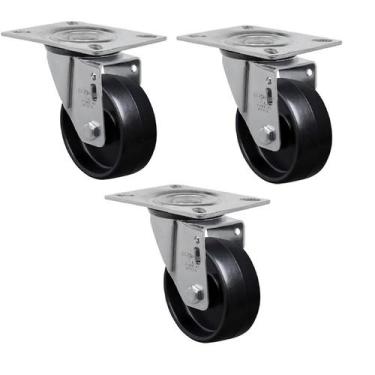 Imagem de  Kit 3 Rodizios Polipropileno 312 Placa Giratorio Npp Preto Schioppa