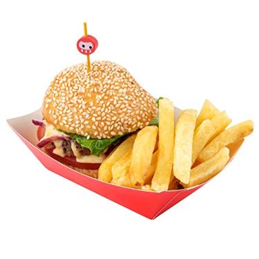 Imagem de Restaurantware Barcos de comida Bio Tek 8,5 x 5 x 3,5 cm, 50 bandejas de alimentos descartáveis – Portátil, versátil, barcos de pipoca de papel vermelho, para lanches, aperitivos ou guloseimas, use em festas ou carnavais
