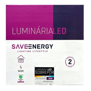 Imagem de Painel Plafon Led Sobrepor 40X40cm 36W 5700K Branco Bivolt - Save Ener