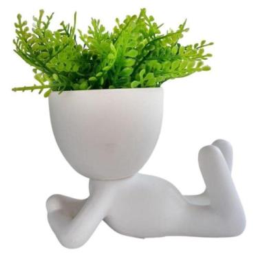 Imagem de Vaso Decorativo Bob Branco Deitado com Planta 12cm - AMIGOLD