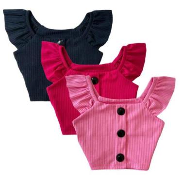 Imagem de Kit Blusinha Cropped Infantil Meninas 3 Peças Look Verão - AK FASHION 