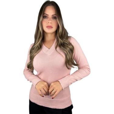 Imagem de Blusa Trico Basica De Frio Feminina Decote V Manga Longa - Calu Tricot