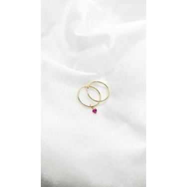 Imagem de Brinco Argola 2.1cm e Pingente Zircônia Pink Ouro 18k. - cjo