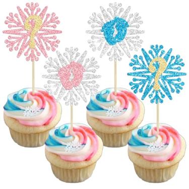 Imagem de 24 peças de enfeites de cupcake revelados de gênero de floco de neve com glitter para meninos ou meninas decorações para flocos de neve inverno congelado chá de bebê suprimentos de festa de