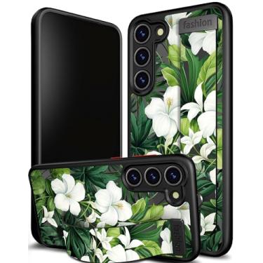 Imagem de Cisland Capa compatível com Samsung Galaxy S24 fofa com alça de suporte, protetor de silicone de designer para mulheres meninas folhas tropicais frescas flores