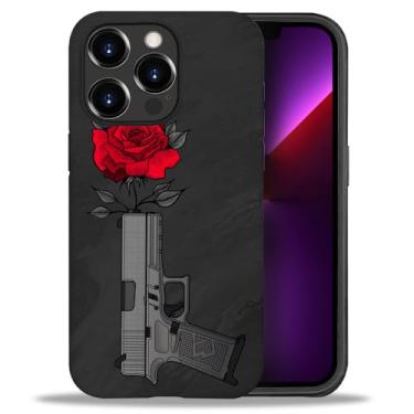 Imagem de yicomon Capa compatível com iPhone 13 Pro, estampa de rosa na arma, capa de telefone fosca, durável, moderna, engraçada, capa protetora macia antiarranhões à prova de choque