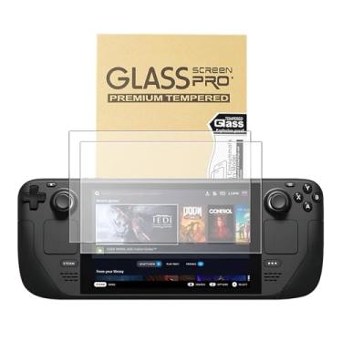 Imagem de Fourmor Protetor de tela para Steam Deck OLED 7,4 polegadas (NOVO 2023) - Película de vidro temperado 9H, transparente HD antiarranhões, embalagem profissional de caixa de couro, pacote com 2