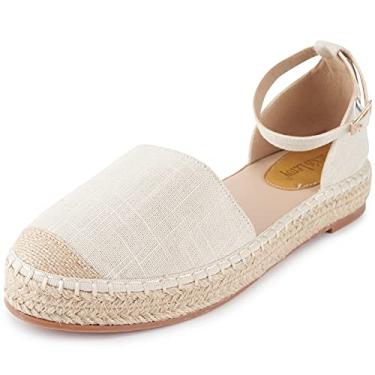 Imagem de Alexis Leroy Sandália espadrille feminina de bico fechado com tira no tornozelo, Bege xadrez, 7-7.5