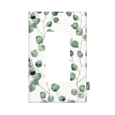 Imagem de Pznen Placa de parede com folhas de eucalipto, branco, verde, boho, floral, botânica, 1 gangue, balancim, interruptor de luz, padrão para tomada GFCI