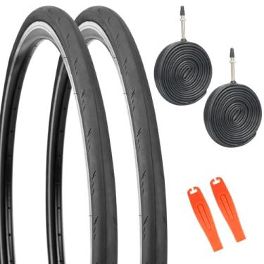 Imagem de MAKELEN Pacote com 2 pneus de bicicleta de estrada 700 x 25c com 2 pacotes de tubos FV de 48 mm preto compatível com pneu de bicicleta de substituição