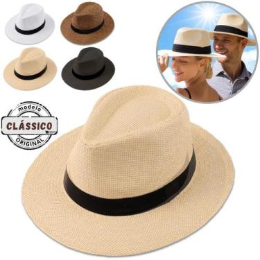 Imagem de Chapéu Panamá Palha Aba Larga Moda Masculino Feminino Praia Casual Fes