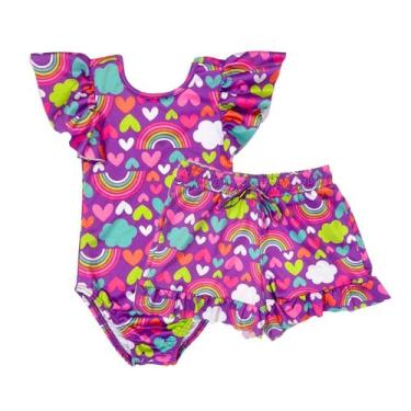 Imagem de Kit Maiô E Shorts Infantil Menina Proteção Uv Praia Piscina - Fofotinh