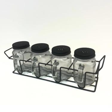 Imagem de Conjunto de 4 Potes Porta Temperos de Vidro com Alça e Base de Ferro 120ml