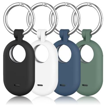 Imagem de Pacote com 4 capas compatíveis com Samsung Galaxy SmartTag 2, capa protetora de silicone para Galaxy Smart Tag 2 com chaveiro para animais de estimação, chaves, bagagem e mais, Preto + branco + azul
