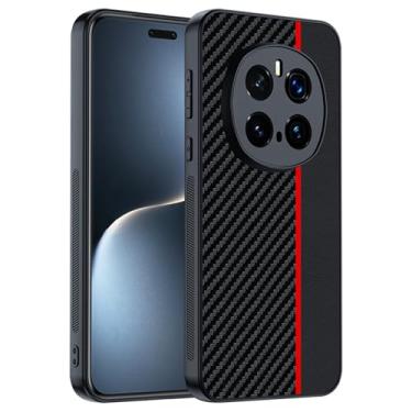 Imagem de HAO RIYLN Capa para Honor Magic 7 Pro/7, capa de couro com textura de fibra de carbono, proteção de lente de câmera, antiarranhões, antiimpressões digitais, capa de telefone minimalista, vermelha,