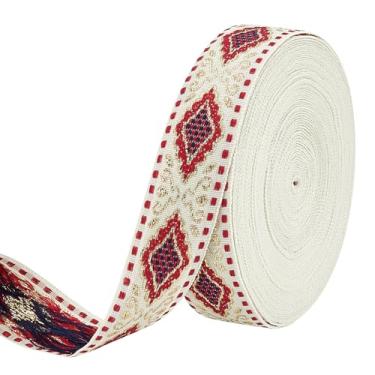 Imagem de FINGERINSPIRE Fita jacquard de 10 metros de largura com 7/20.3 cm de largura cor de tijolo refratário boho fita tecida bordada poliéster losango tecido fita de viés para bricolage bolsa de roupas